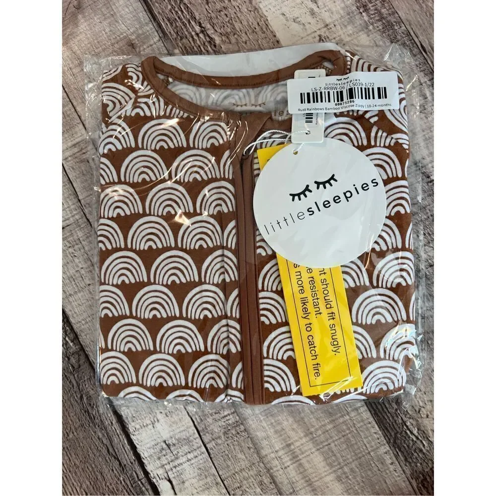 Little Sleepies Rust Rainbows Zippy Romper White Brown 18-24 Months Babycore NWT